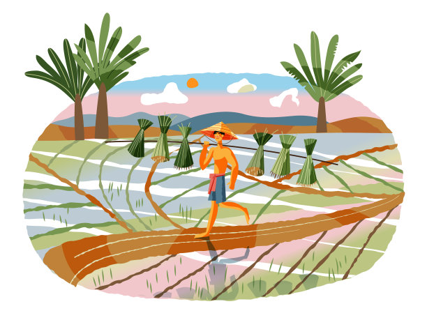 中式田园风光插画