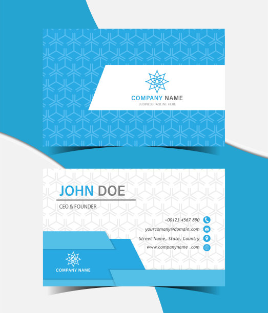 高端蓝色竖版几何底纹名片设计