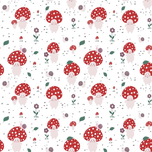 蘑菇四方连续印花图案