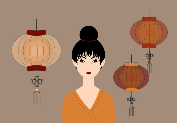 中式优雅女性插画海报