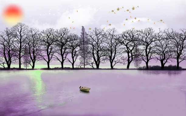湖泊河流花卉树木鹿