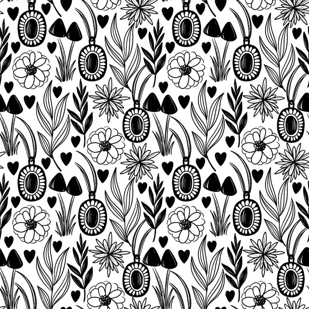 蘑菇四方连续印花图案