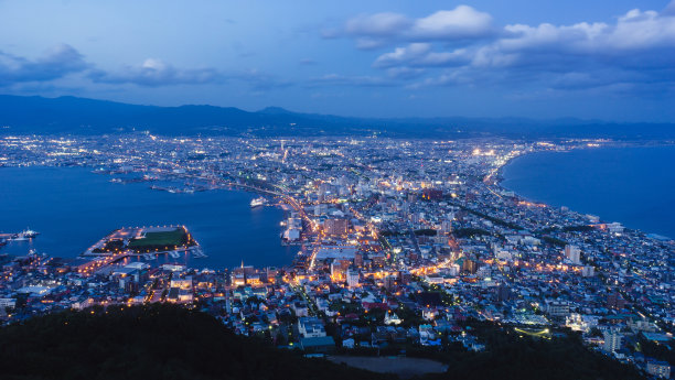 日本北海道函馆俯瞰城市夜景