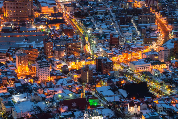 日本北海道函馆俯瞰城市夜景