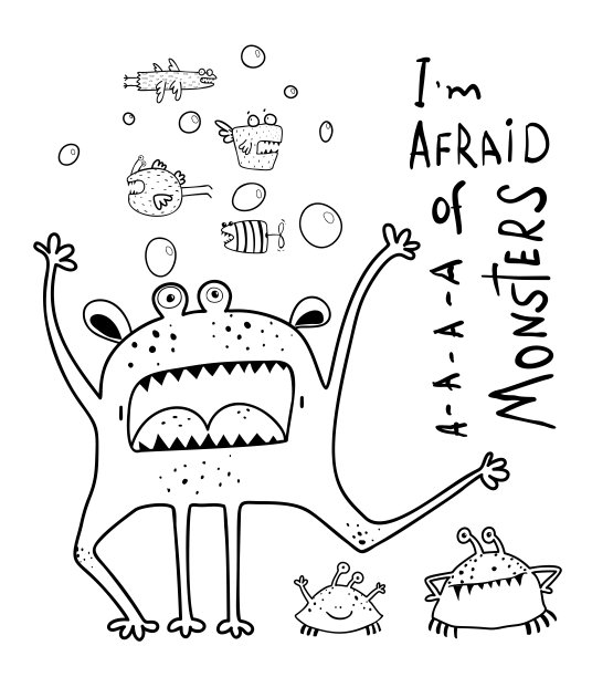 黑白卡通小怪兽