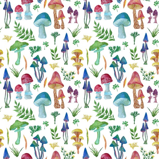 蘑菇四方连续印花图案