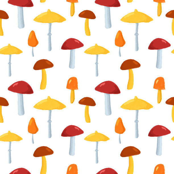 蘑菇四方连续印花图案