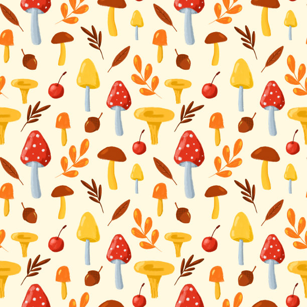 蘑菇四方连续印花图案