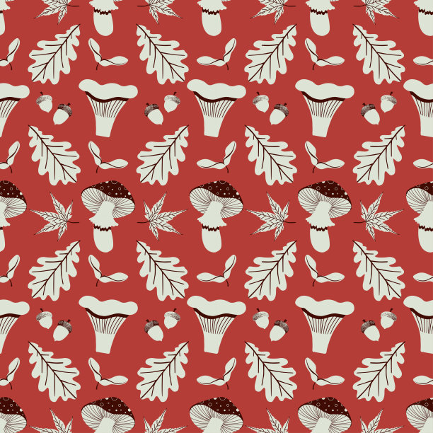 蘑菇四方连续印花图案