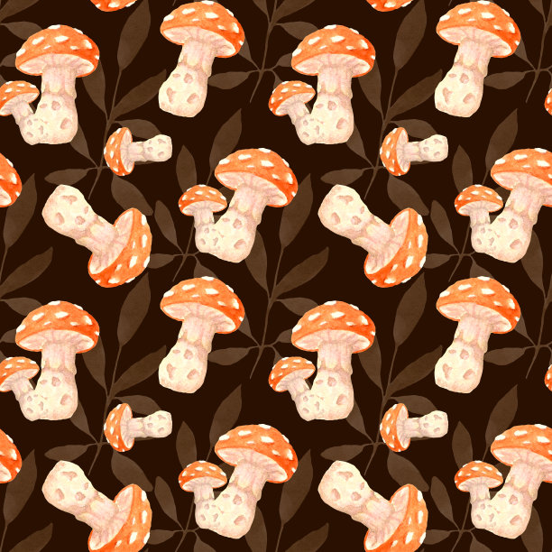 蘑菇四方连续印花图案