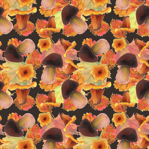 蘑菇四方连续印花图案