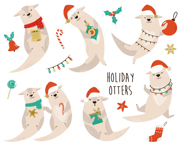 可爱水獭卡通图案背景