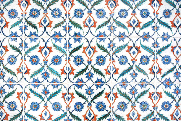 几何拼接复古风花纹图案