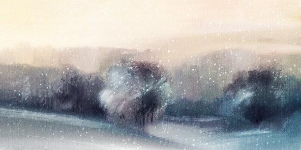冬季村庄油画
