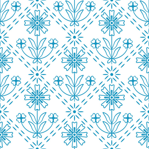 蓝白几何花朵无缝图案