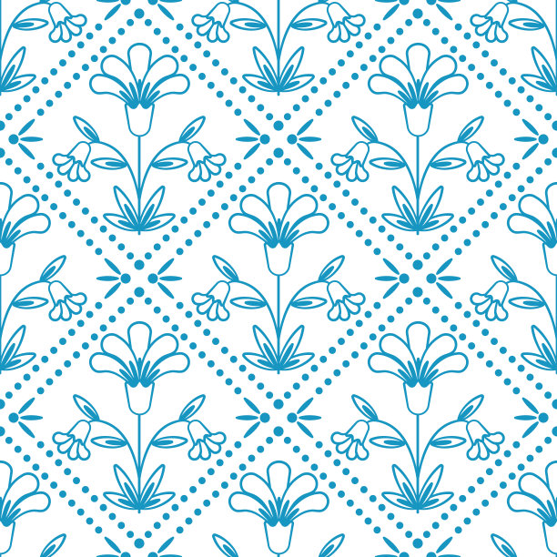 蓝白几何花朵无缝图案