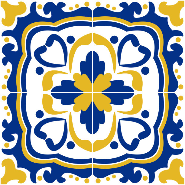 蓝白几何花朵无缝图案