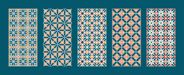 几何拼接复古风花纹图案