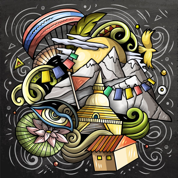 中式田园风光插画