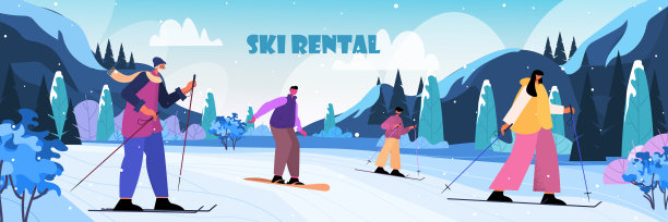 滑雪人物运动扁平插画