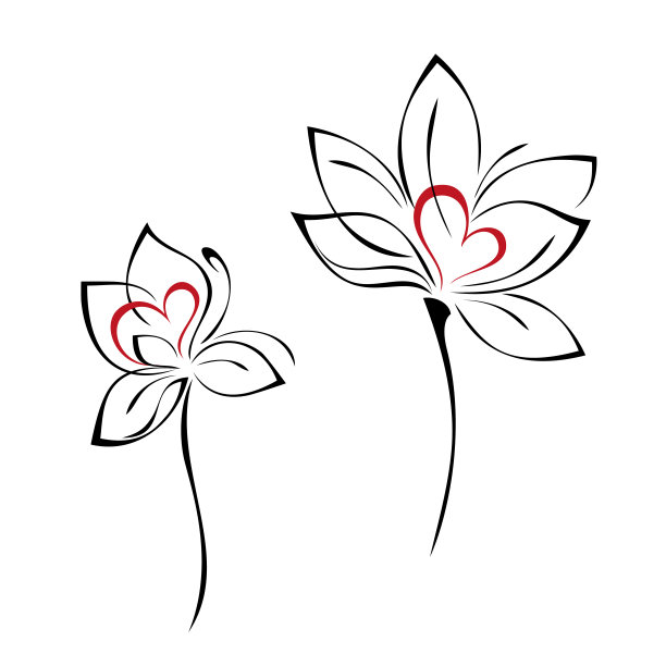 线条画,花簇,嫩枝