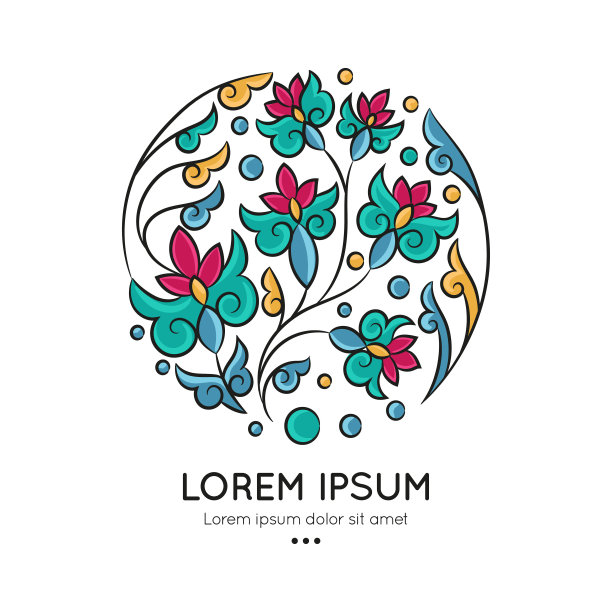 花卉环绕的圆形装饰矢量图案