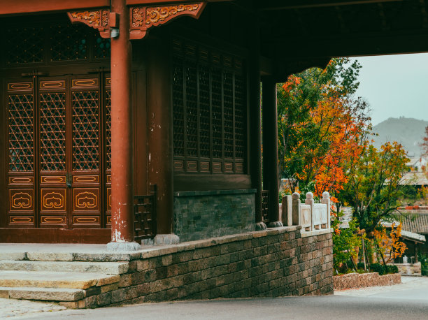 古镇建筑夜景复古中国风灯笼