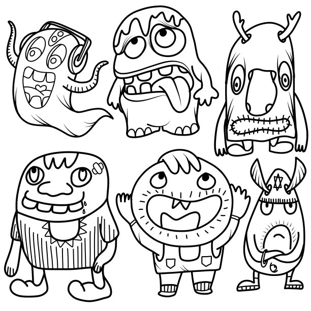 黑白卡通小怪兽