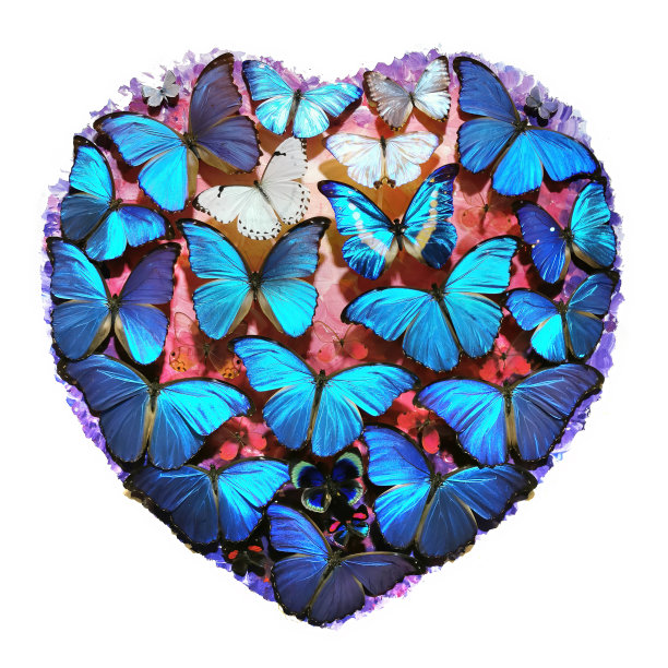 蓝白花卉蝴蝶图案素材