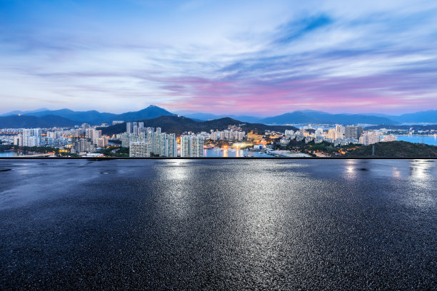 海南城市晚霞夜景