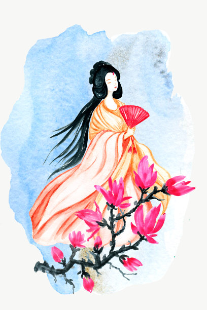 清明古风女子插画