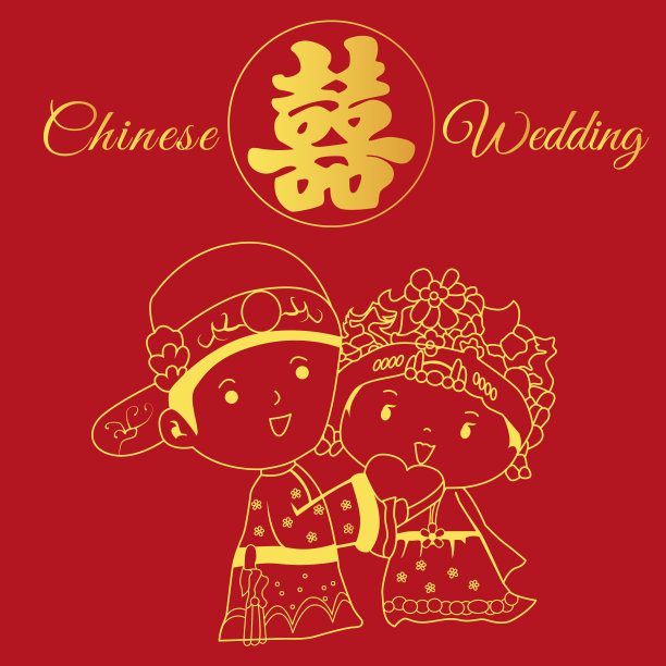 红色中式订婚婚礼背景素材