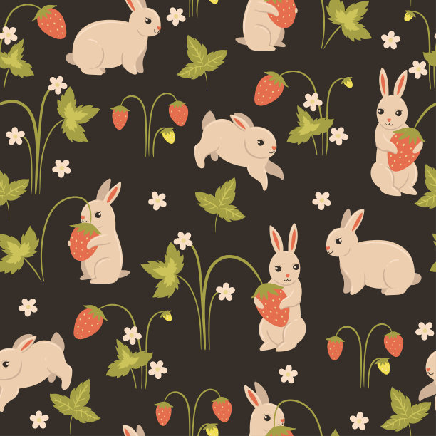 草莓小兔子卡通图案素材
