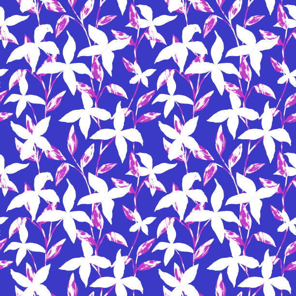 蓝白花卉蝴蝶图案素材