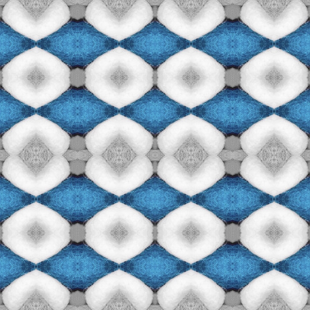 蓝白几何花朵无缝图案