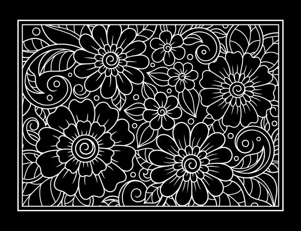 花卉环绕的圆形装饰矢量图案