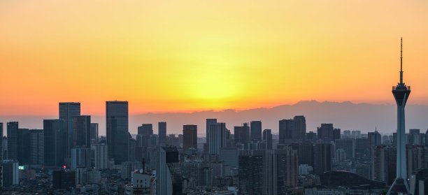 航拍四川成都城市建筑天际线夜景