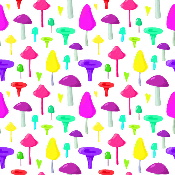 蘑菇四方连续印花图案