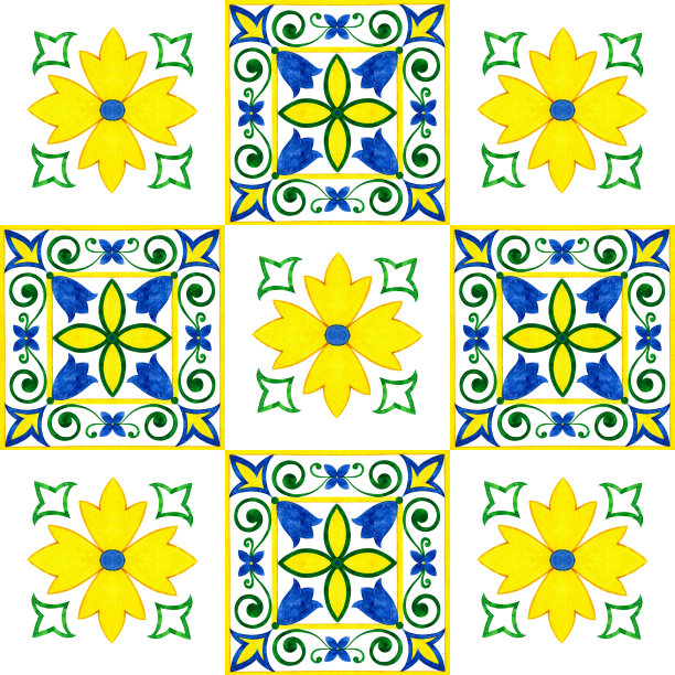 多彩几何花卉拼接图案