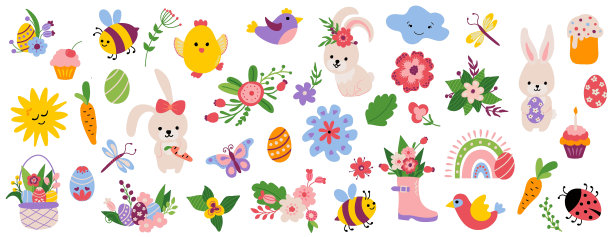 可爱小花兔卡通插画