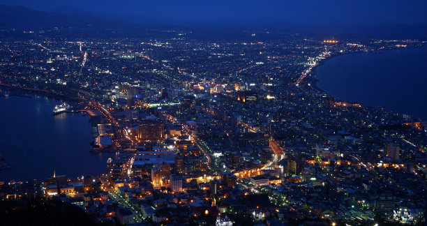 日本北海道函馆俯瞰城市夜景