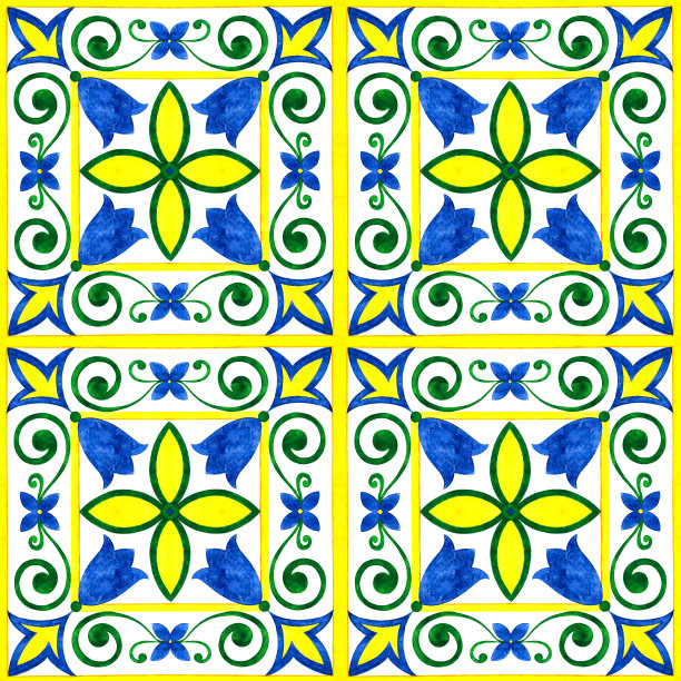 多彩几何花卉拼接图案