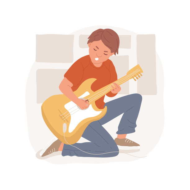 扁平人物弹吉他的音乐少年