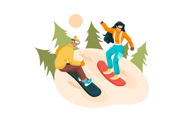 滑雪人物运动扁平插画