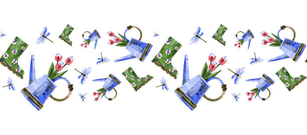 蓝白花卉蝴蝶图案素材