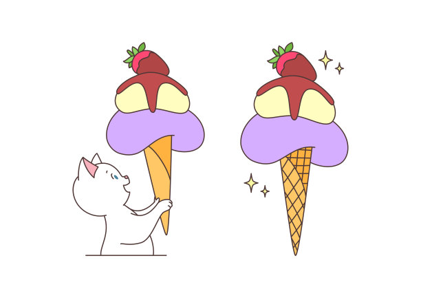 小猫 冰淇淋 草莓