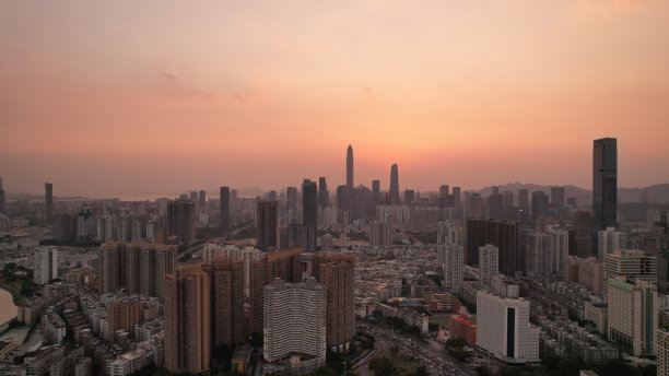 深圳城市风光日落光影与建筑