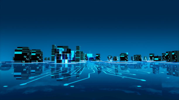 蓝色科技城市全息背景图片