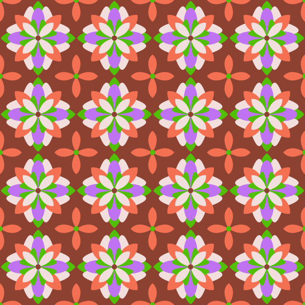 花卉环绕的圆形装饰矢量图案