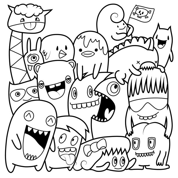 黑白卡通小怪兽